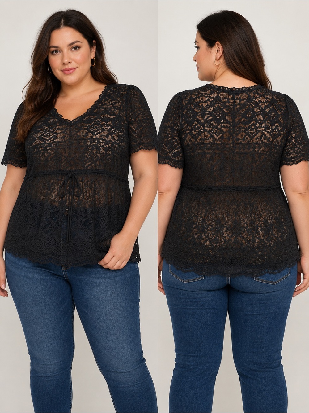 Lane Bryant Black Lace Peplum Blouse